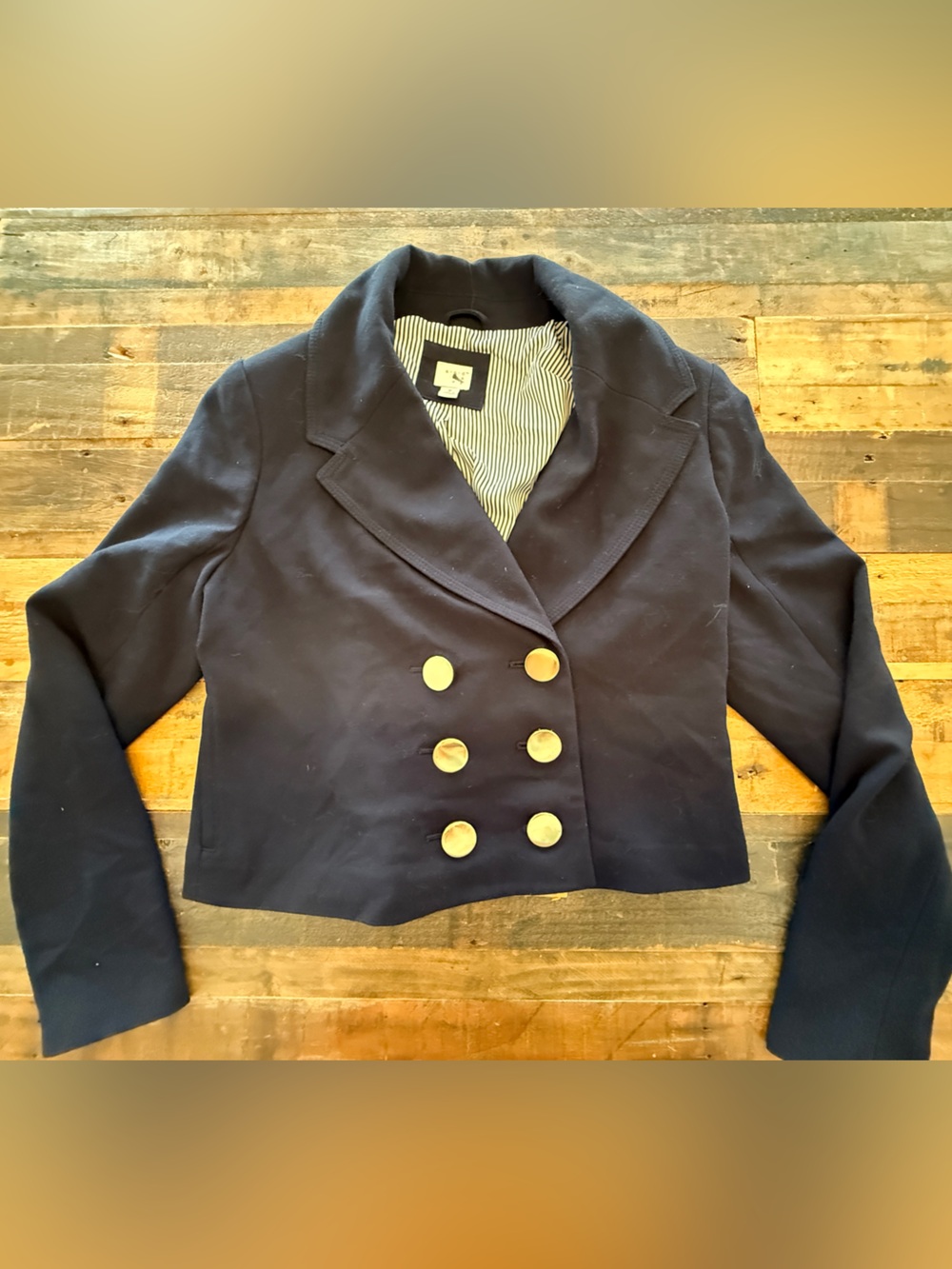 Navy Double-Breasted Women's Blazer with Gold Buttons